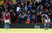 Britain Football Soccer - Watford v Aston Villa - Barclays Premier League - Vicarage Road - 30/4/16 Aston Villa's Leandro Bacuna and Joleon Lescott look dejected after Troy Deeney (not pictured) scores the third goal for Watford Action Images via Reuters / Matthew Childs Livepic