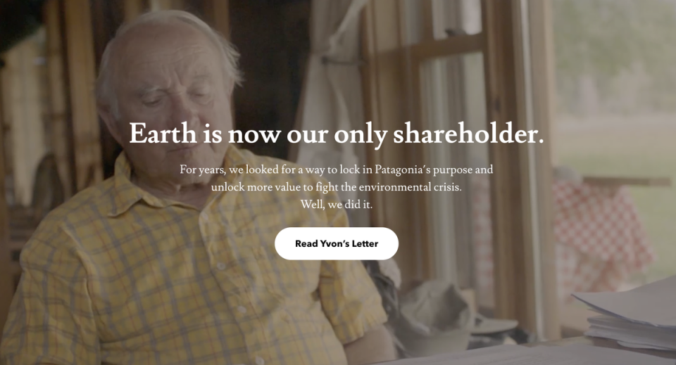 Yvon Chouinard seen in a video by Patagonia to announce his decision to give the company to an environmental trust and non-profit (Patagonia)