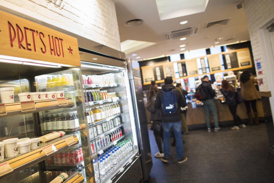 General view of a Pret A Manger branch in Trafalgar Square in central London. 