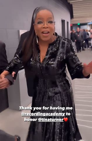 <p>Oprah Winfrey/Instagram</p> Oprah Winfrey backstage at the 2024 Grammys