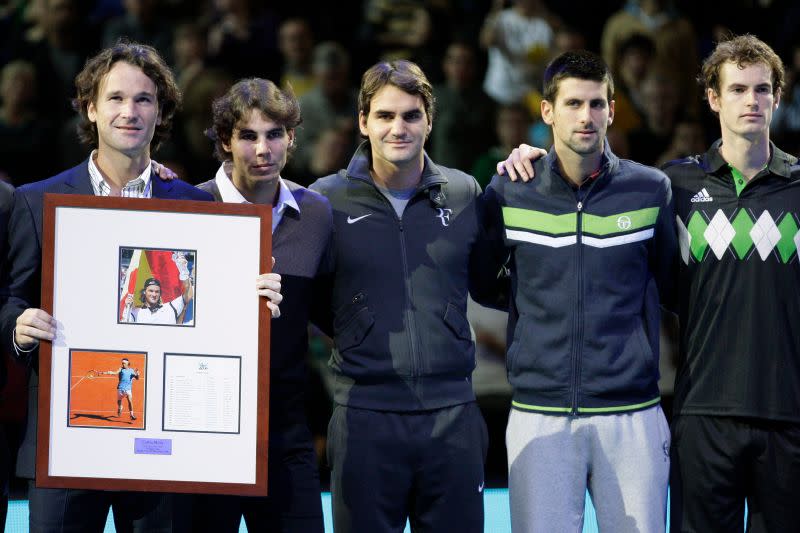 ▲Roger Federer、Rafael Nadal、Novak Djokovic和Andy Murray四人合影。（圖／美聯社達志影像）