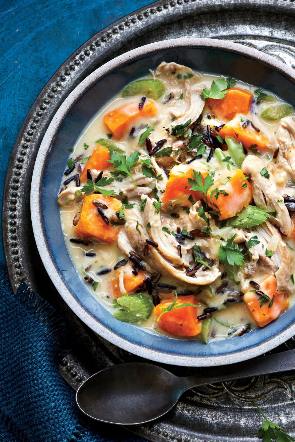 Slow-Cooker Chicken Stew with Pumpkin and Wild Rice