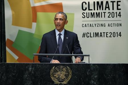 United States President Barack Obama speaks during the Climate Summit at United Nations headquarters in New York, September 23, 2014. REUTERS/Mike Segar