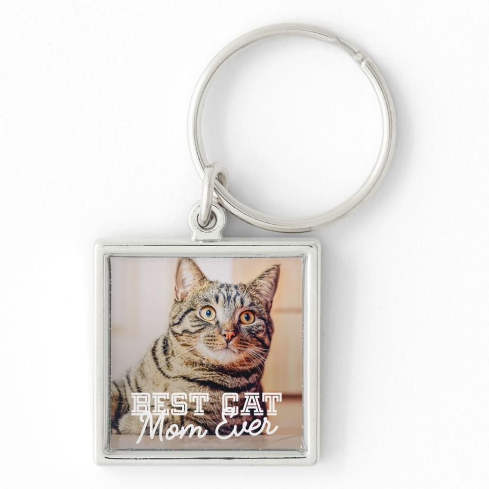 A “cat mom” keychain from Zazzle.