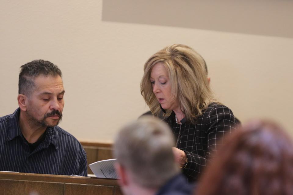 Michael Ortiz reviews evidence with Fifth Judicial Attorney Dianna Luce, during the child abuse trial of Alexis Murray Smith, Sept. 14, 2023 in Eddy County District Court.