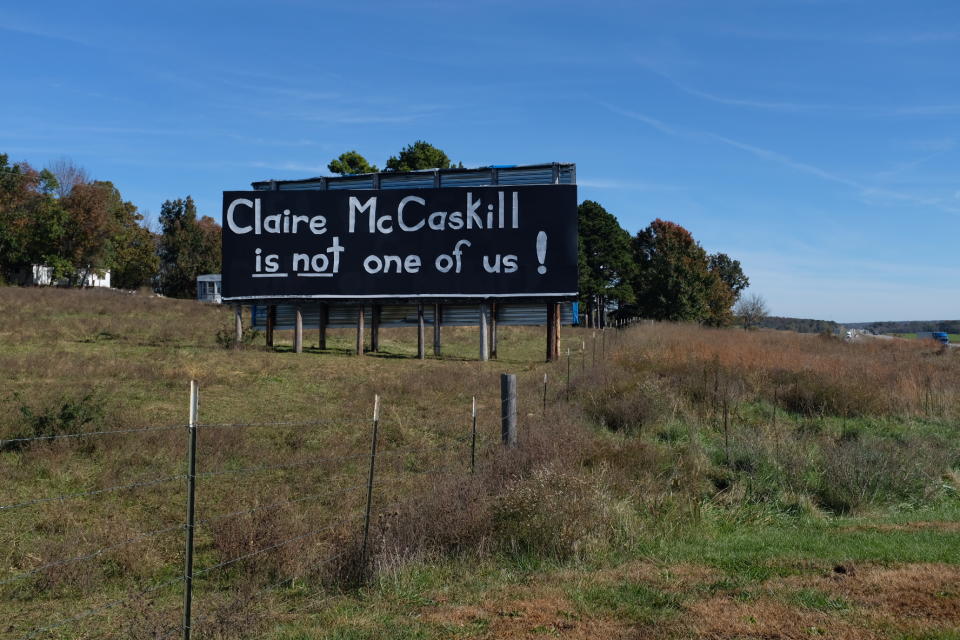 An anti-McCaskill billboard along a highway in Sleeper, Mo. (Photo: Holly Bailey/Yahoo News)