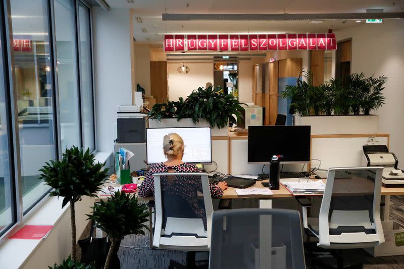 An employee works at the Magyar Telekom HQ during the outbreak of the coronavirus disease (COVID-19), in Budapest