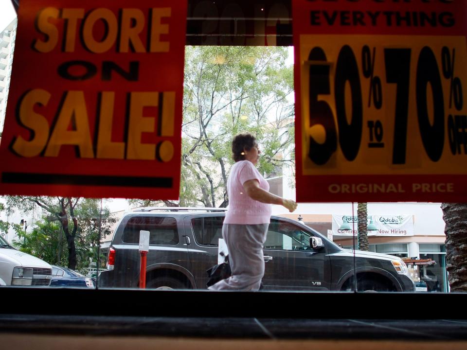 A store displays sale signs amid the 2008 economic downturn.