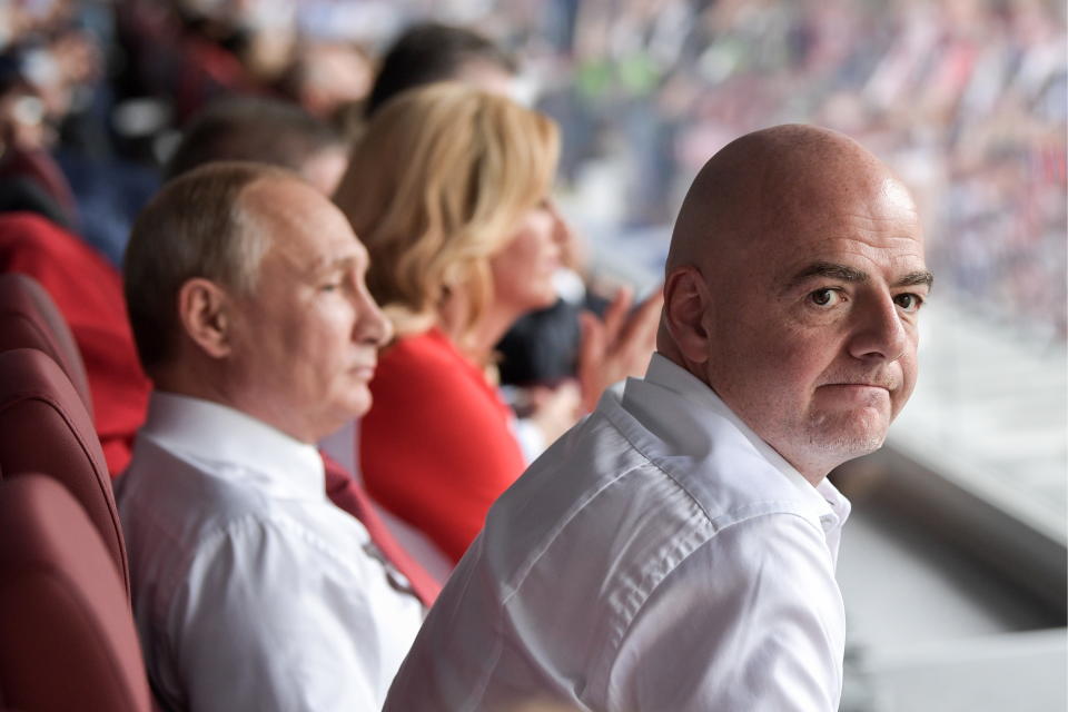 Gianni Infantino and FIFA have made the decision to ban Russia from the World Cup. Soon they may have to defend it legally. (Photo by Alexei Nikolsky\TASS via Getty Images)