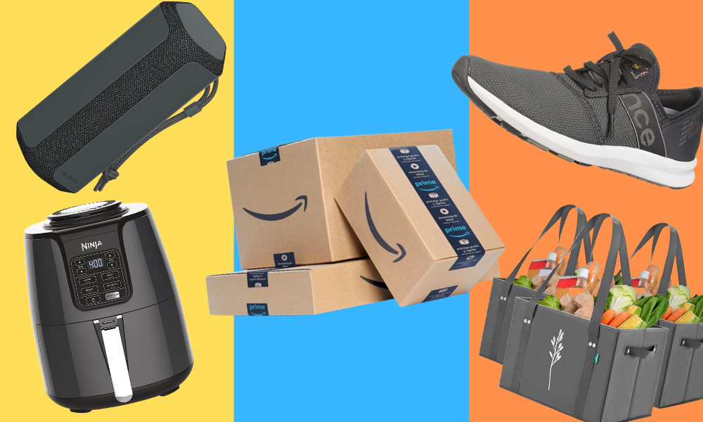 wireless speaker, air fryer, boxes, sneaker, bags