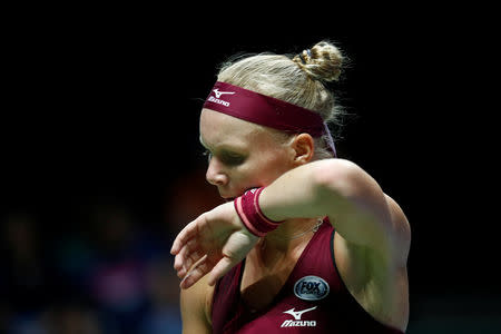 Tennis - WTA Tour Finals - Singapore Indoor Stadium, Kallang, Singapore - October 27, 2018 Netherlands' Kiki Bertens during her semi final match againast Ukraine's Elina Svitolina REUTERS/Edgar Su