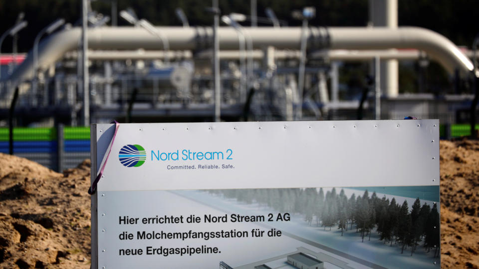 Above-ground pipes of the Nord Stream 2 natural gas pipeline in Lubmin, Germany. 