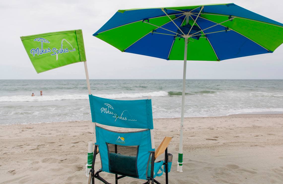 North Myrtle Beach couple Mike Haney and his wife Cathy came up with the idea of the Mike’s Spikes Hammerhead umbrella anchor while sitting on the beach on Easter weekend in 2006. They have sold more than 60,000 units of the invention. July 29, 2024.