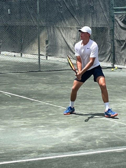 Ocean Ridge's Lev Seidman lost but was 4-4 in first set before his opponent’s experience wore him down at the Mardy Fish Children's Foundation event on April 24, 2023 in Vero Beach.