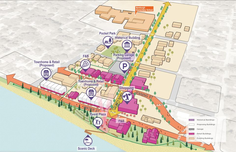 Sasaki rendering of Downtown Newburgh part of the Ohio River Vision Strategic Plan.