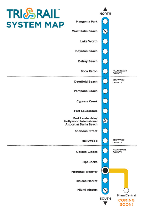 Tri-Rail's new route shows service into downtown Miami.