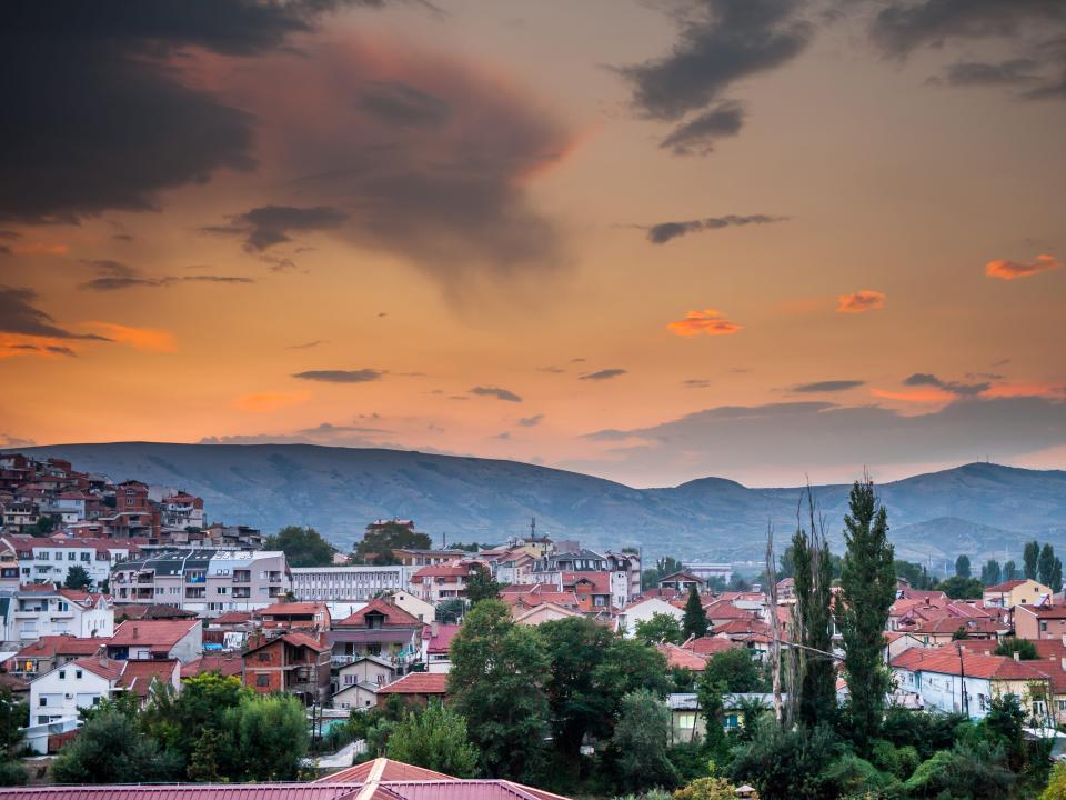 Sunset over the hills in town of Veles, Macedonia.