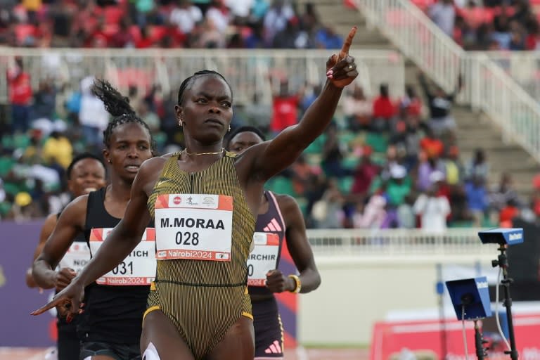 La Kényane Mary Moraa, championne du monde du 800 mètres, lors de la course Kip Keino Classic, à Nairobi le 20 avril 2024 (Tony Karumba)