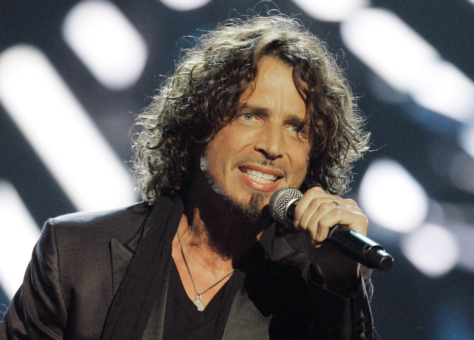 FILE - Chris Cornell performs during Conde Nast's Fashion Rocks show in New York on Sept. 5, 2008. The widow of Cornell and his former bandmates in Soundgarden said Monday that they have resolved her lawsuit against them, clearing the way for the release of the band's final recordings more than five years after his death.(AP Photo/Jeff Christensen, File)