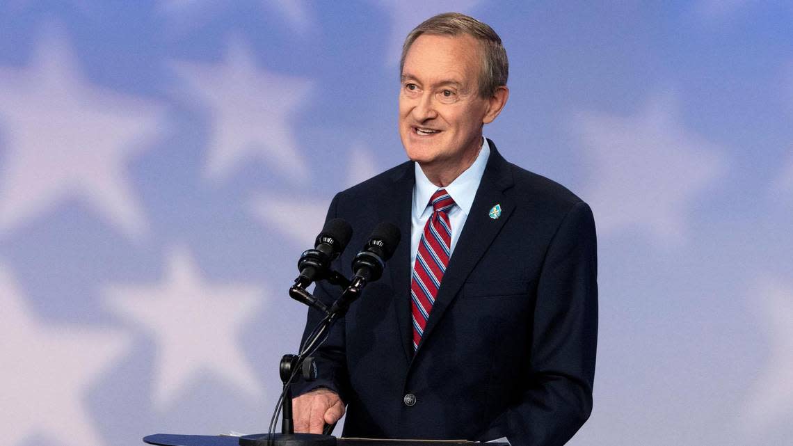 U.S. Sen. Mike Crapo, R-Idaho, defends his voting record and decades of public service during a debate hosted by Idaho Public Television, on Oct. 3, 2022, in Boise.