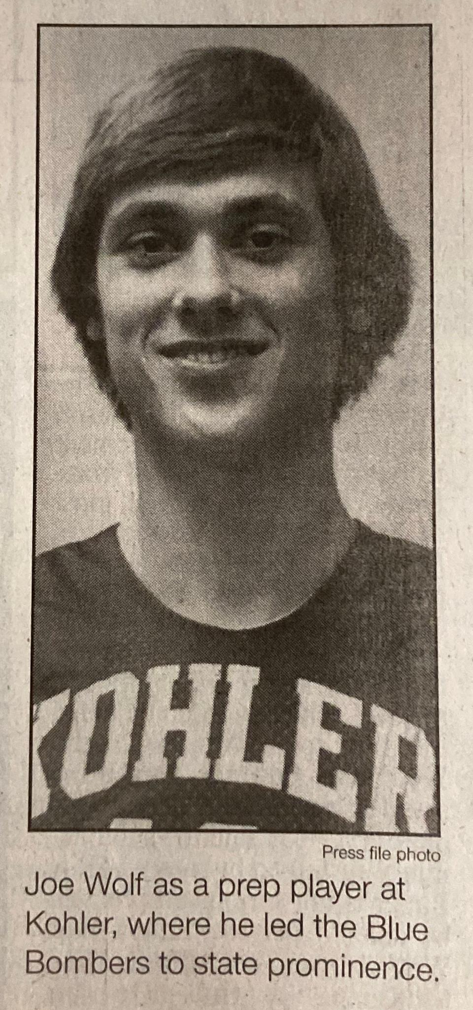 FILE - Joe Wolf as he appeared when he played for Kohler High School in 1980 in a Press clipping.
