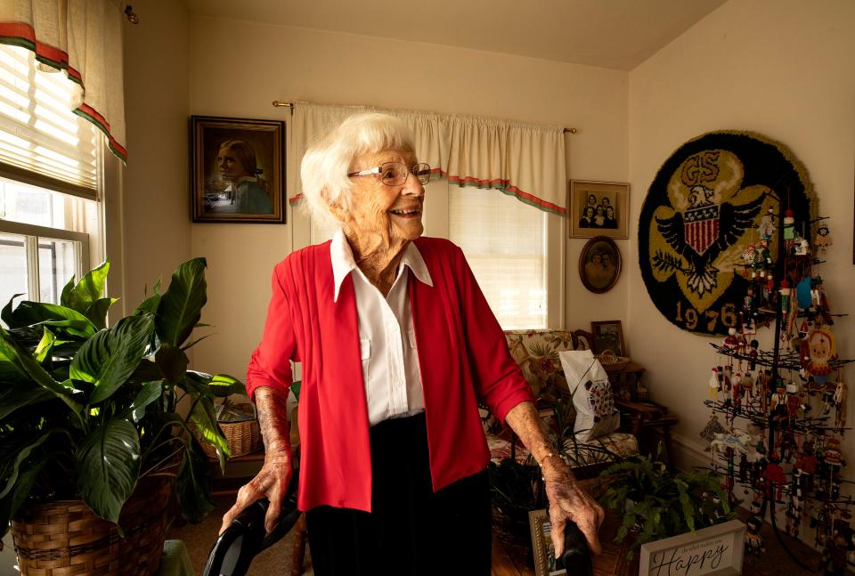 Lenore "Gundy" Costello, who turns 107 on Sunday, still lives by herself in her home of 76 years in Lake Alfred. She credits her longevity to a lifetime of exercise.