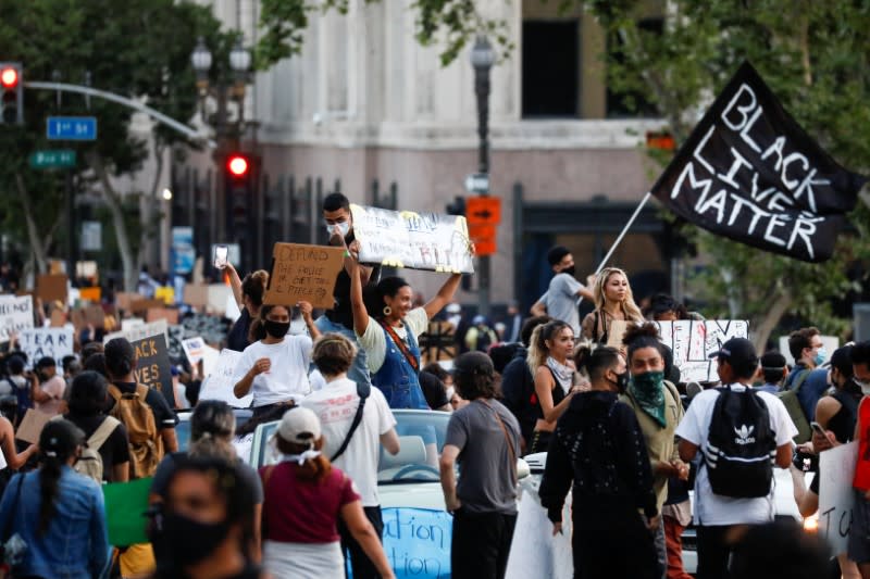 Protest in response to the death in Minneapolis police custody of George Floyd, in Los Angeles, California