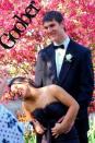 The "goober" couple (pictured here at their 2009 prom) clearly make each other laugh. And before his romantic proposal, he stashed the ring where she wouldn't find it. "He hid the ring on top of the kitchen cabinet where I couldn't reach," she said.