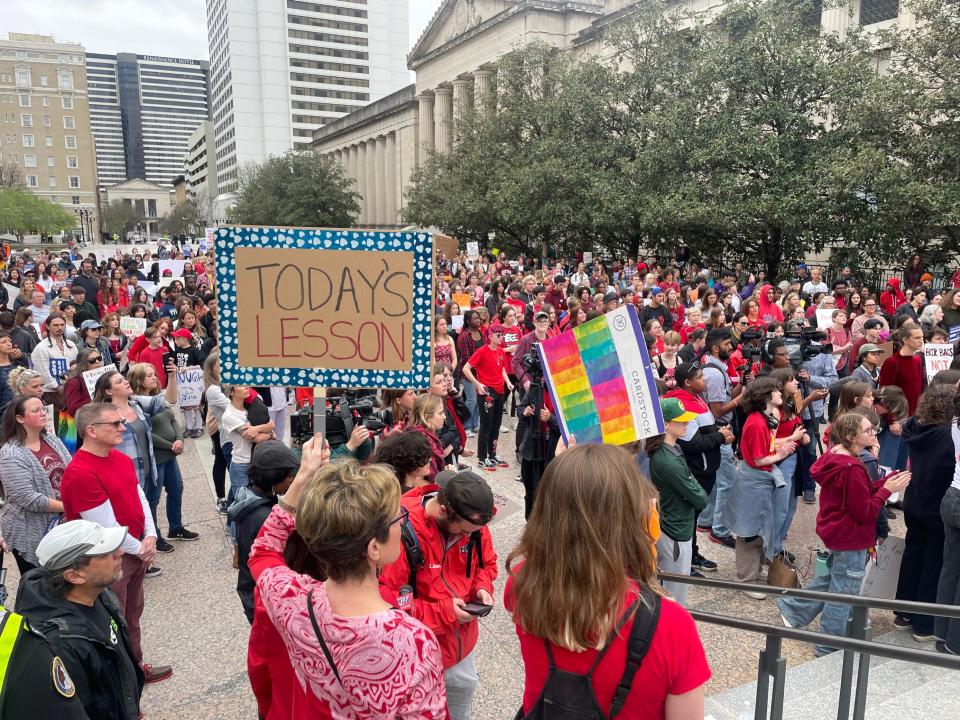 March for Our Lives coordinated a protest and school walkout to march to the Capitol to push for gun control reform on Monday, a week after the Covenant School shooting.