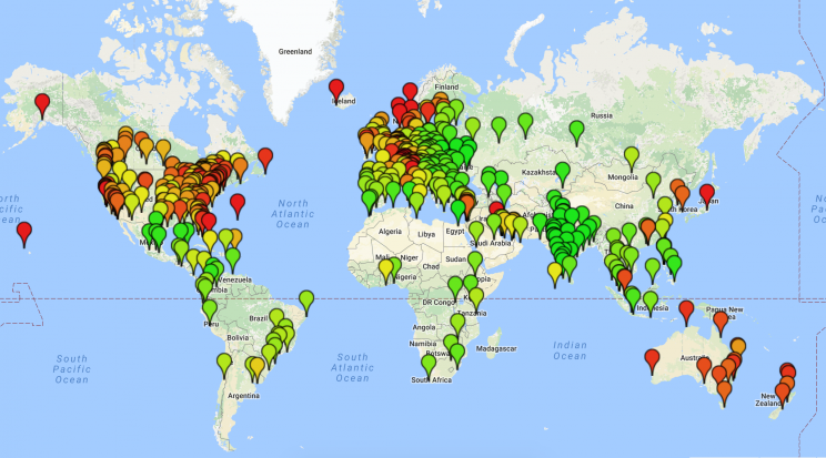 The cost of living in 464 cities around the world