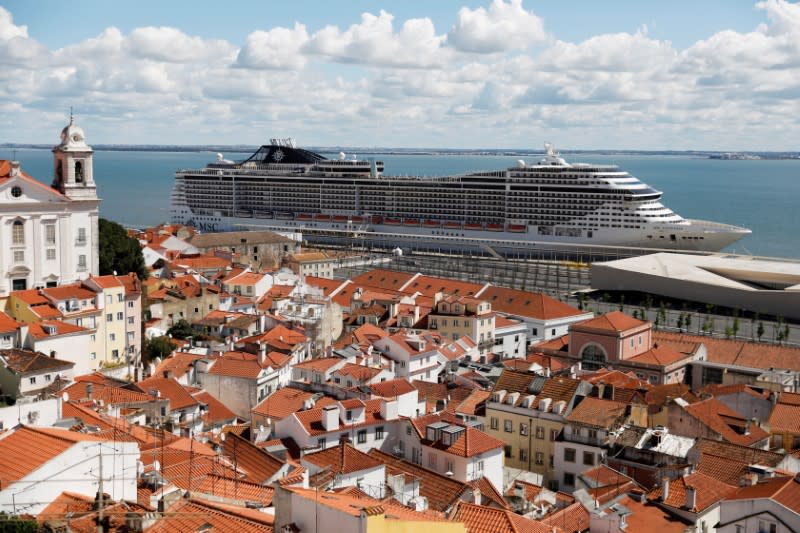 A view of the docked MSC Fantasia cruise ship in Lisbon
