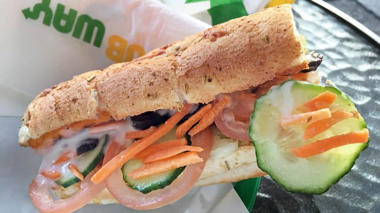 Subway sandwich on a table