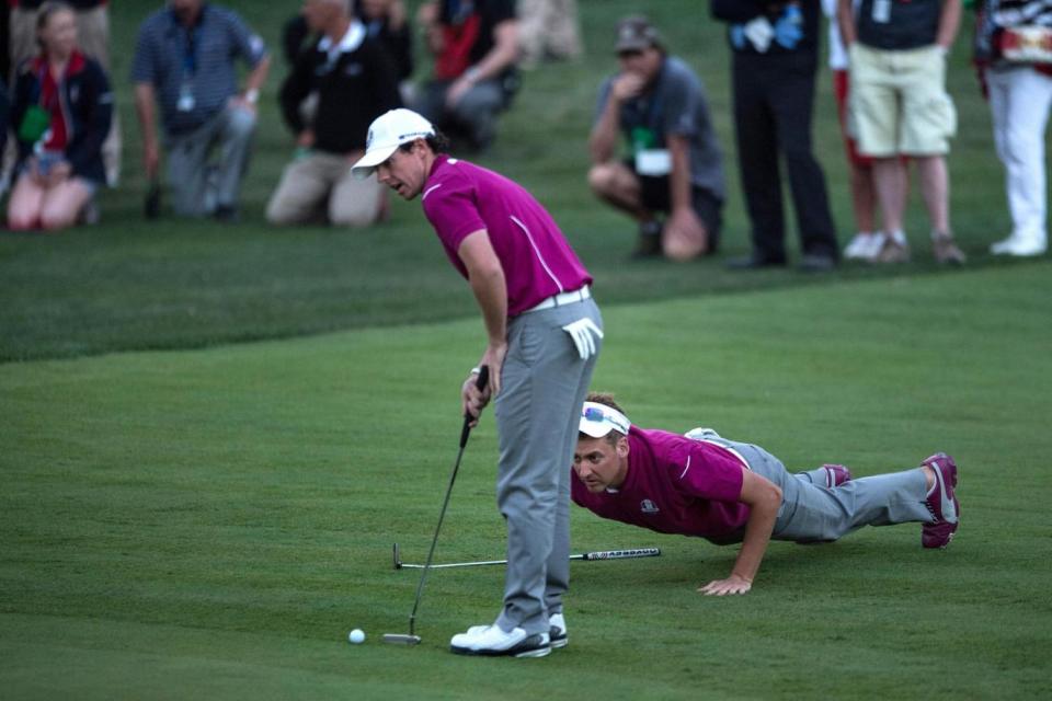Pair | Rory McIlroy and Ian Poulter played alongside one another on the Saturday afternoon at Medinah in 2012 (AFP/Getty Images)