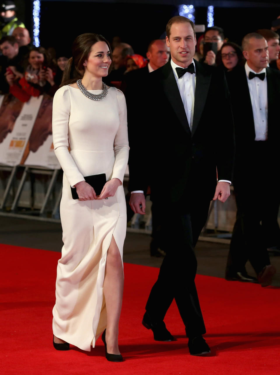 <p>A stunning white Roland Mouret gown was Kate’s outfit of choice for the Mandela: Long Walk to Freedom premiere. She accessorised with a beaded necklace from Zara, a Mulberry clutch and suede Prada pumps. </p><p><i>[Photo: PA]</i></p>