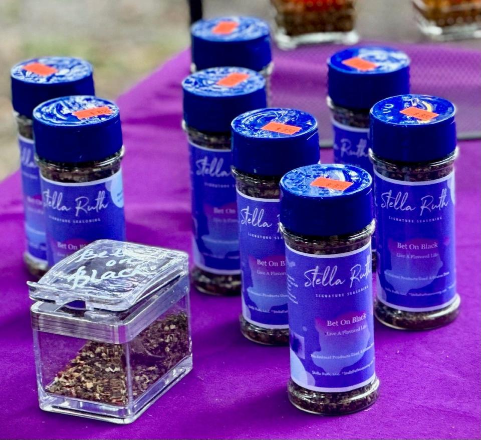 Stella Ruth's Signature Seasonings on display at Saturday Market in Forsyth Park. Brown sources several of her ingredients from local vendors at the market.