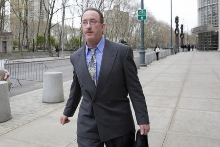 Former strength and conditioning coach Brian McNamee exits the Brooklyn Federal Courthouse in the Brooklyn Borough of New York April 29, 2014. REUTERS/Brendan McDermid