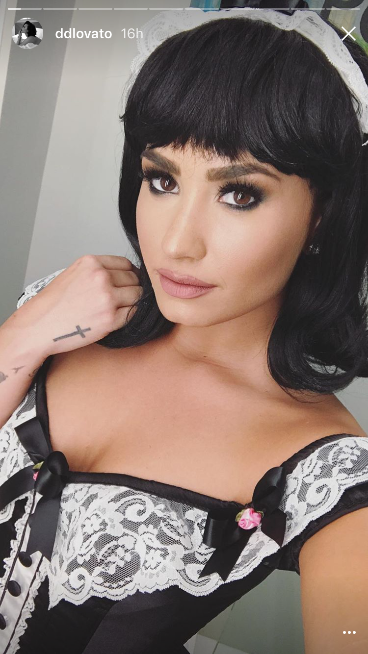 <p>The “Confident” singer did her own cleaning on Halloween. Well, she slipped into a French maid costume. We’re not sure how much housework actually got done. (Photo: Instagram) </p>