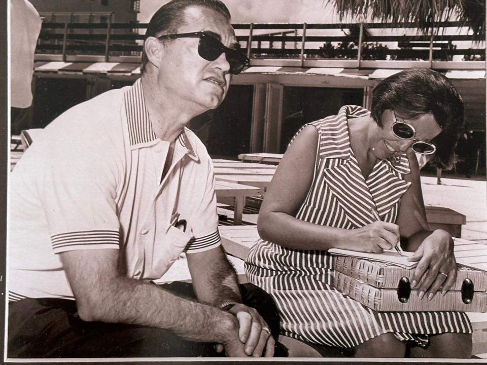 Agnes "Aggie" Ash (right) interviews controversial politician George Wallace in this photo provided by Ash's family, who said her views on human rights were opposite those of the Alabama governor. Ash died March 23, 2024, at age 99.