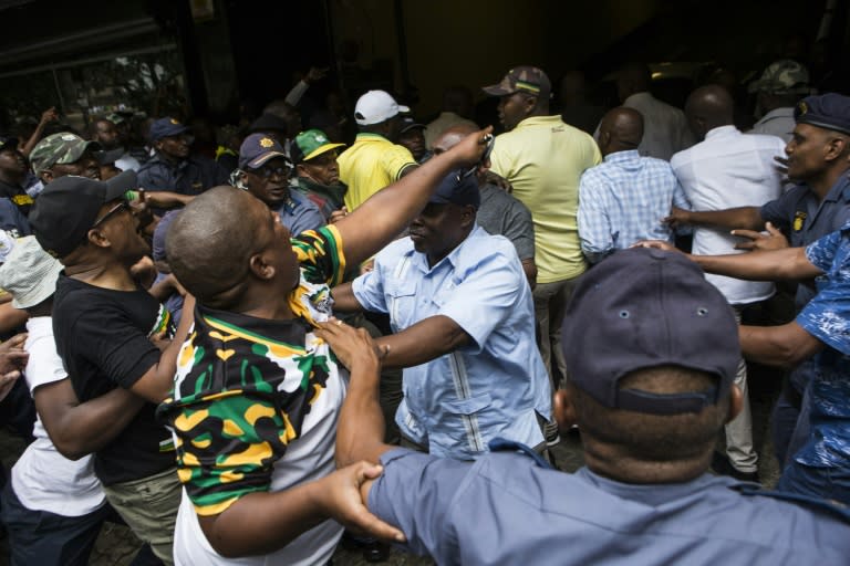 Scuffles erupted outside the ANC party headquarters as Zuma supporters clashed with rival ANC activists