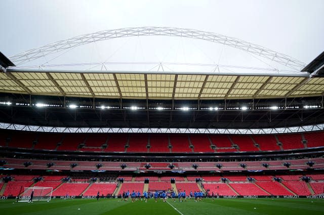 A general view of a training session at Wembley Stadium