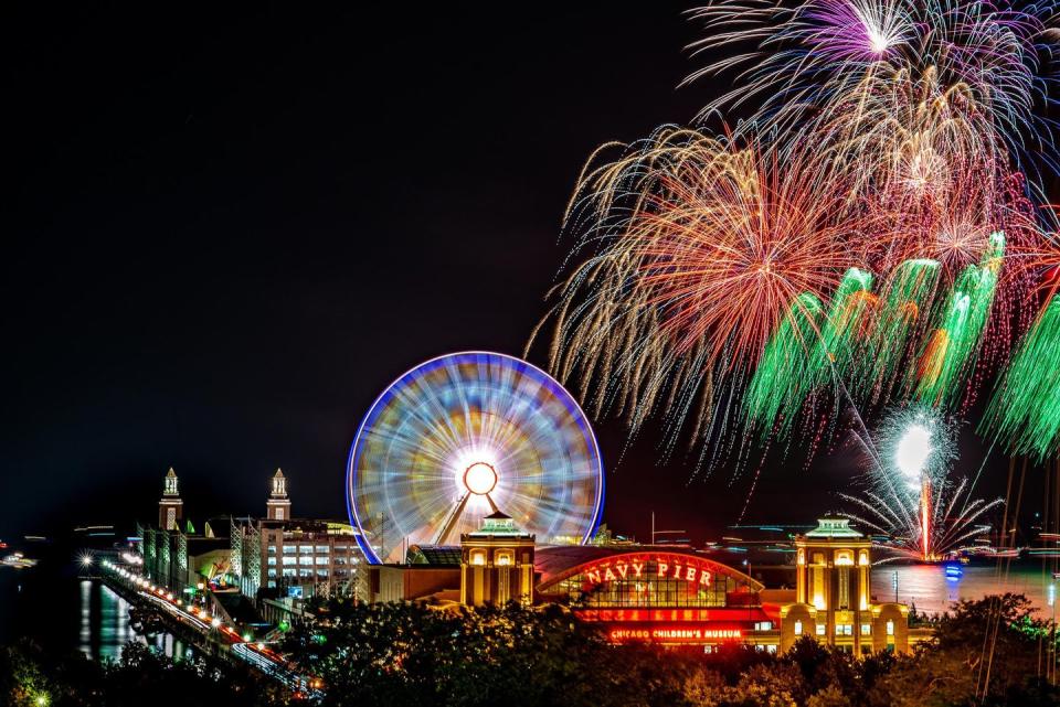 fireworks over a city