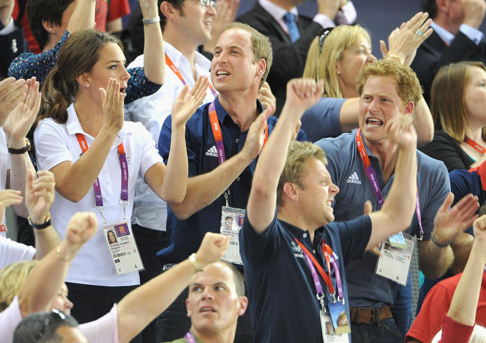 Prince Harry joined the couple in the velodrome. (Photo by Pascal Le Segretain/Getty Images)