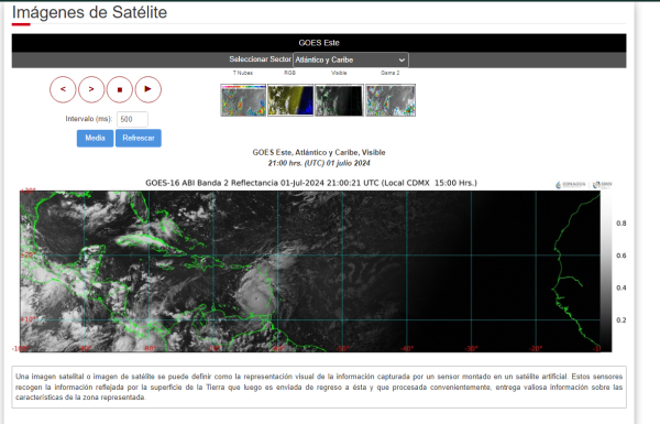 Imagen satelital del Atlántico a las 15:00 horas del 1 de julio Captura Conagua.