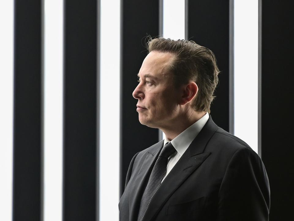 Elon Musk, Tesla CEO, attends the opening of the Tesla factory Berlin Brandenburg in Gruenheide, Germany