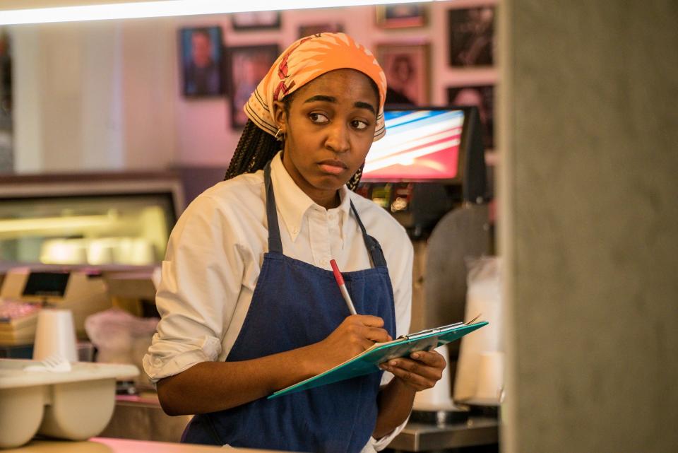 Ayo Edebiri as young and hungry sous chef Sydney Adamu in "The Bear."