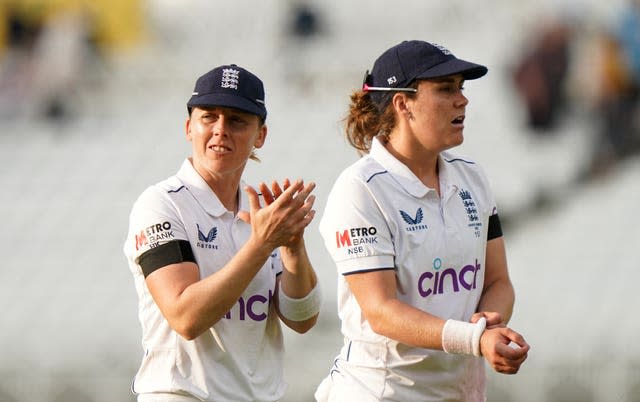 Heather Knight, left, and Nat Sciver-Brunt after day one of the women's Ashes Test at Trent Bridge