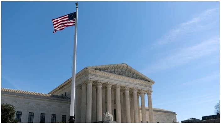 The U.S. Supreme Court is seen, Friday, March 18, 2022, in Washington. ( AP Photo/Jose Luis Magana)