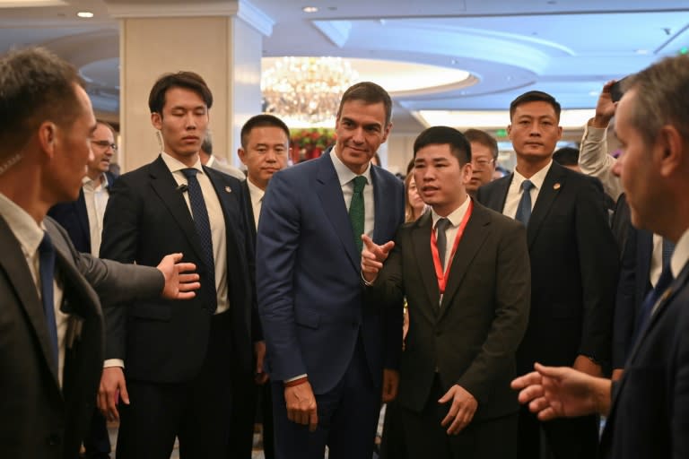 Spanish Prime Minister Pedro Sanchez called for 'a negotiated solution' at the World Trade Organisation (WTO) to end a trade stand-off between Beijing and the European Union (HECTOR RETAMAL)