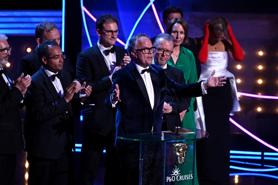 Matt Frei accepts the BAFTA News Coverage award for ‘Channel 4 News: Live in Kyiv’ last year