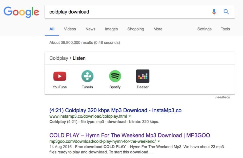 Google piracy screenshot